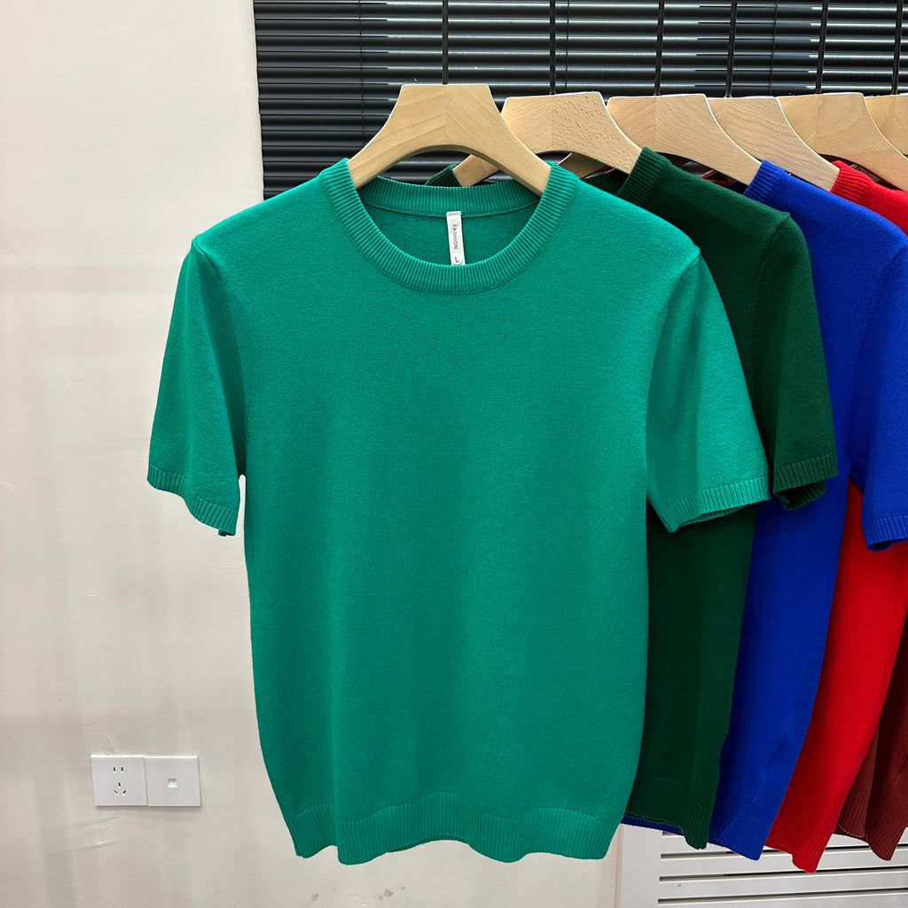 01 Short Sleeve Knitted round Tshirt