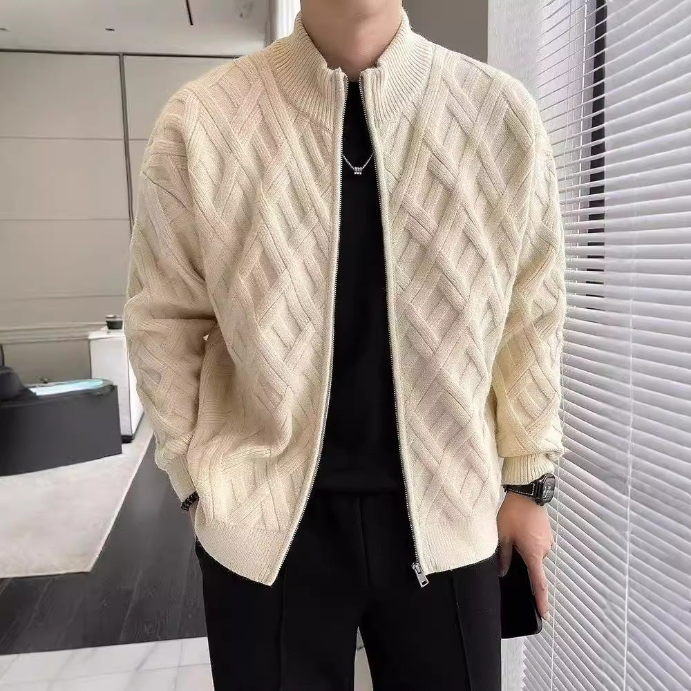 01 Old money Stand-up collar cardigan, knitted sweater jacket