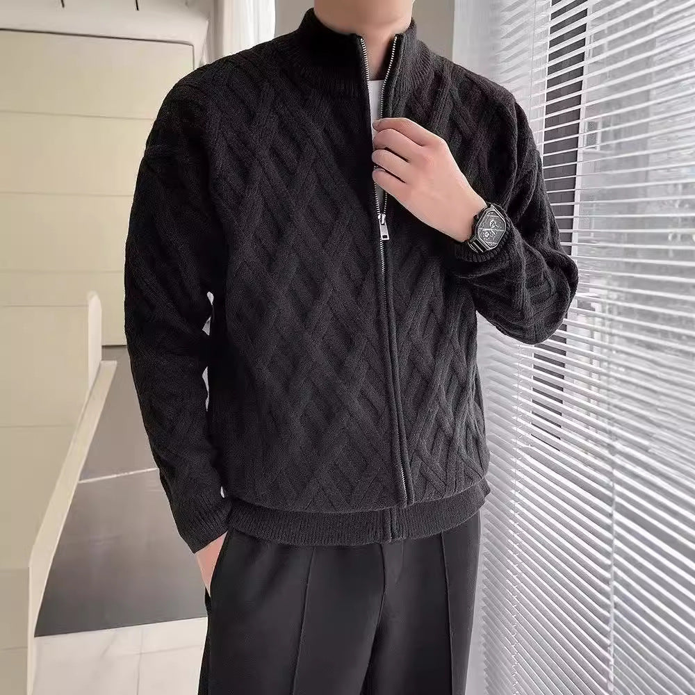 01 Old money Stand-up collar cardigan, knitted sweater jacket