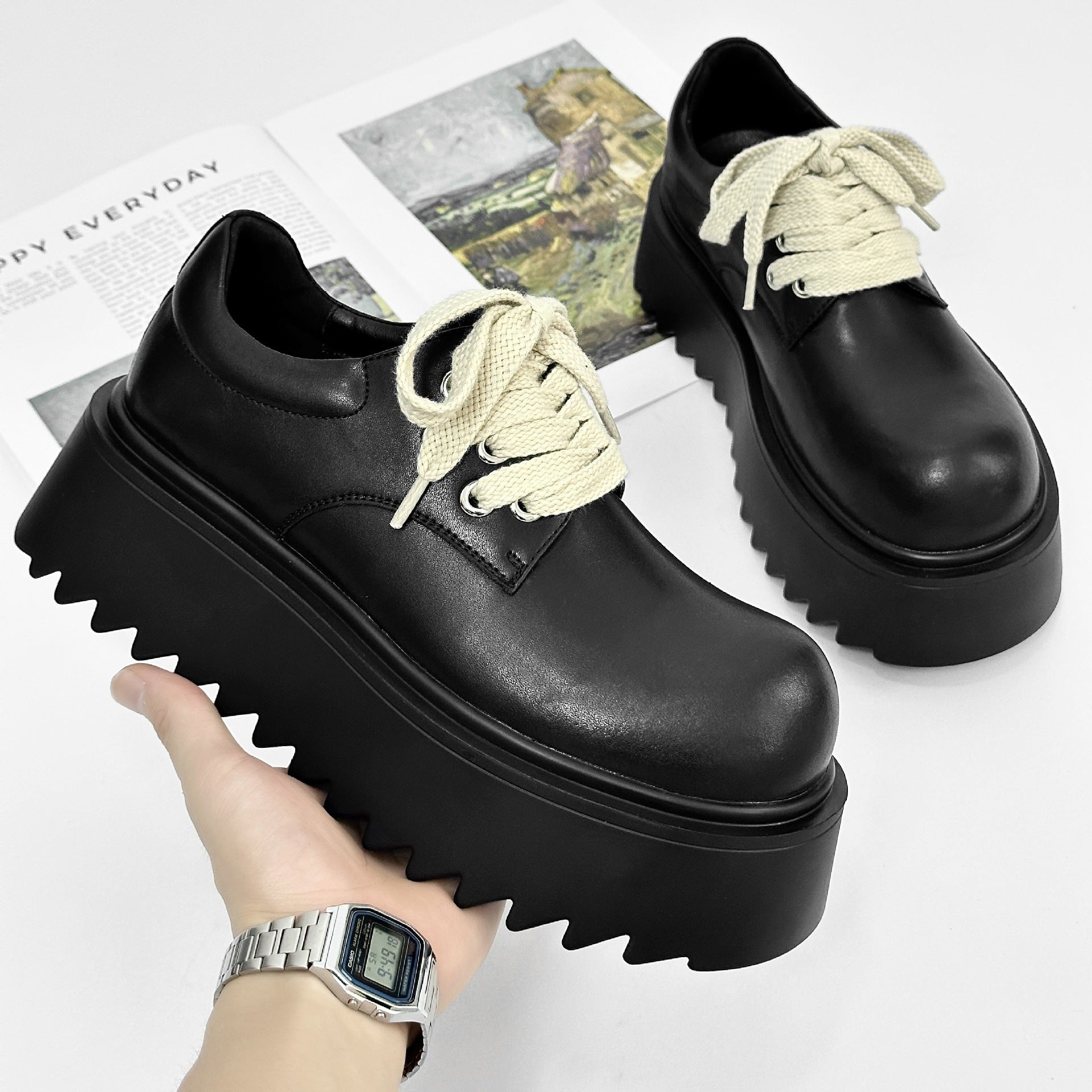 03 High platform men's leather shoes