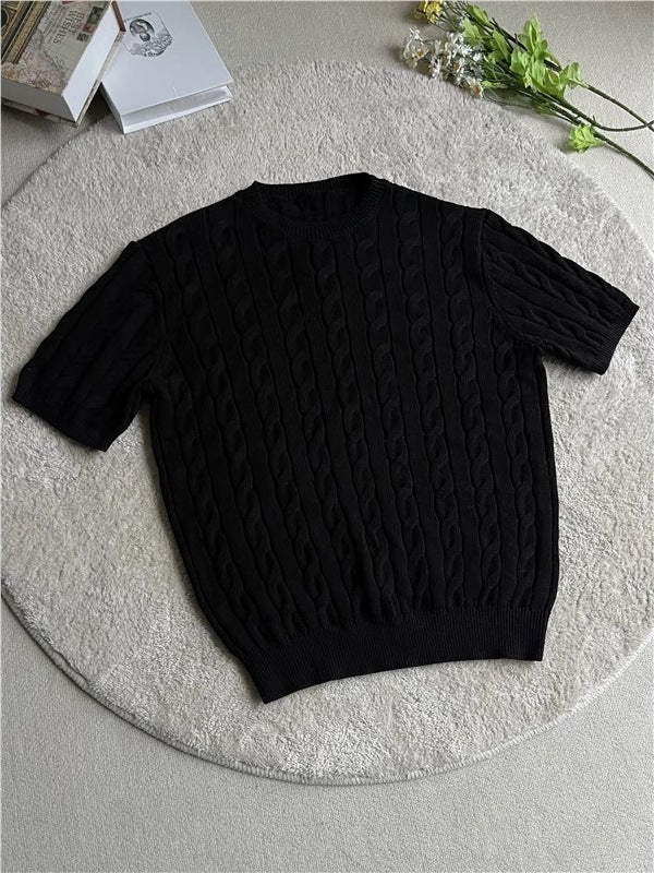 01 Short-sleeved Knitted men's  old money style slim T-shirt