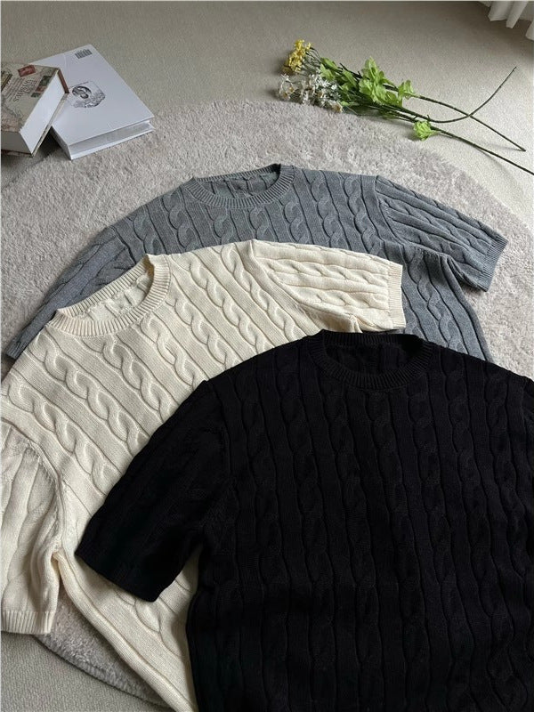 01 Short-sleeved Knitted men's  old money style slim T-shirt