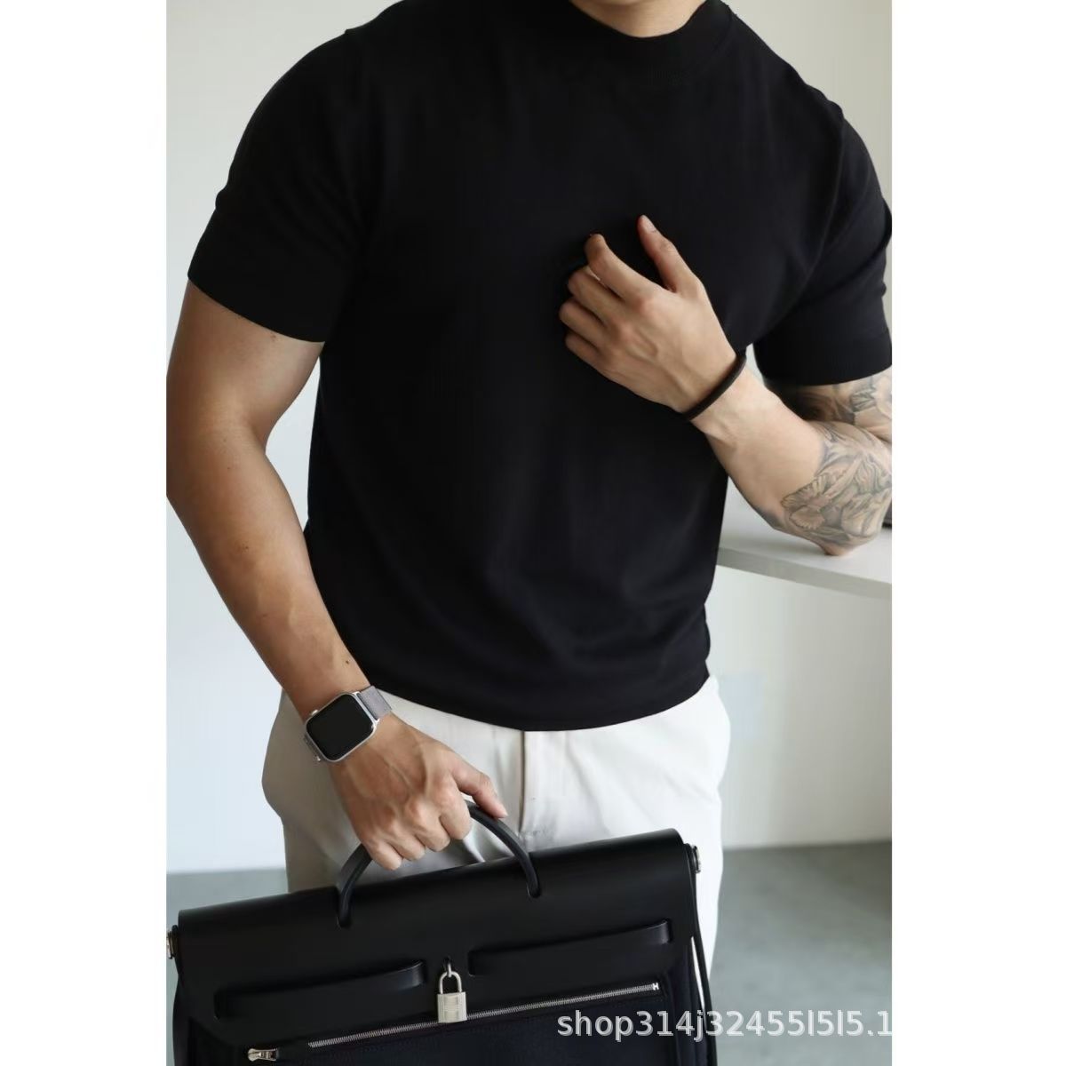 01 knitted slim lapel t-shirt