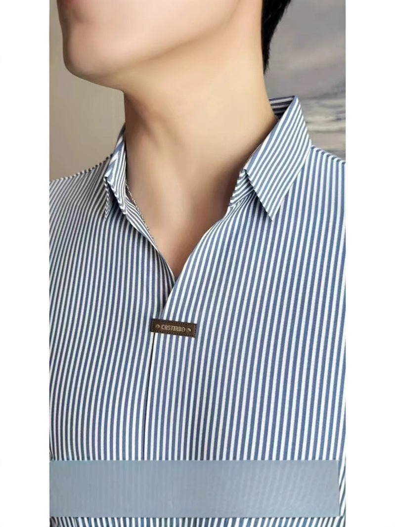 02 Buckle striped long-sleeved shirt, iron-free anti-wrinkle Old money & Starboy fashion style