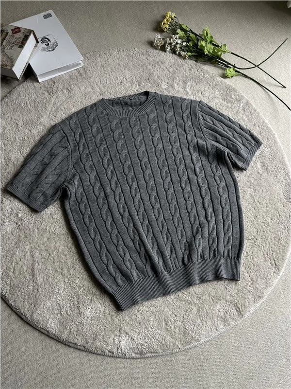 01 Short-sleeved Knitted men's  old money style slim T-shirt