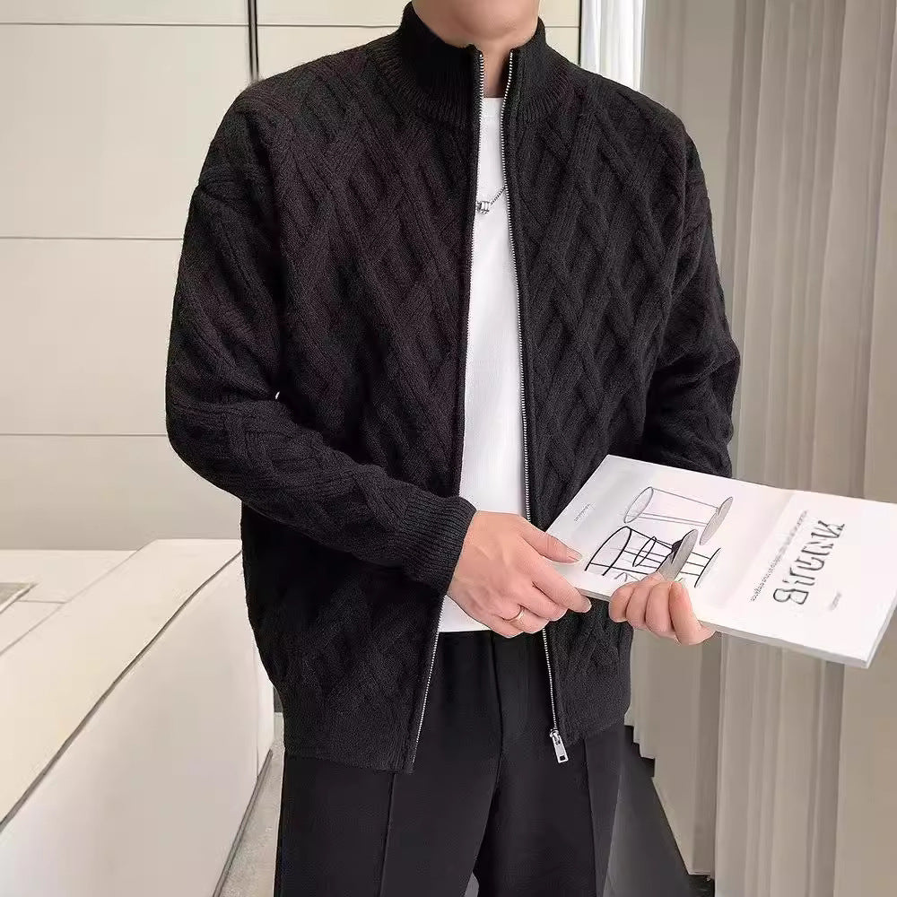 01 Old money Stand-up collar cardigan, knitted sweater jacket