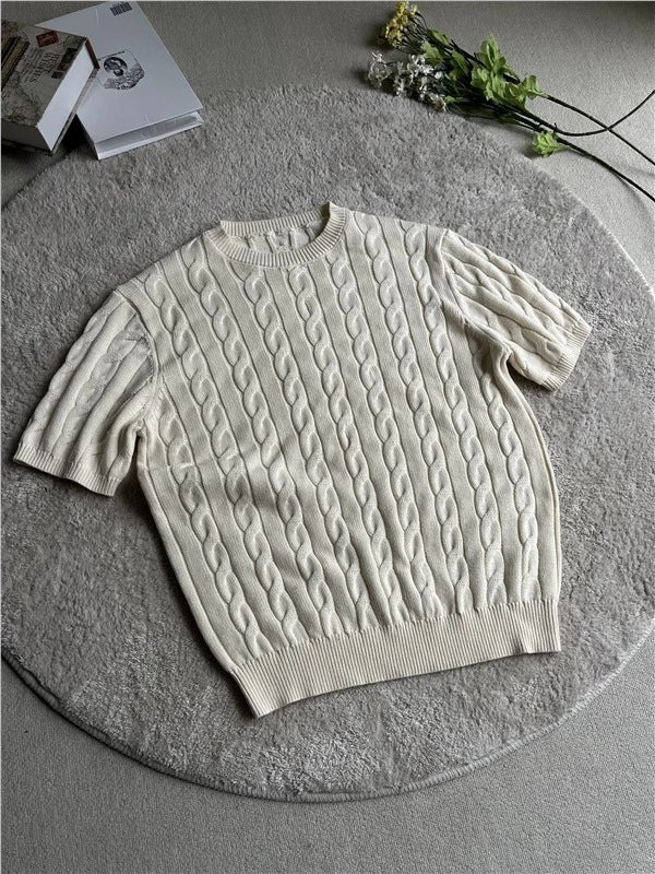 01 Short-sleeved Knitted men's  old money style slim T-shirt