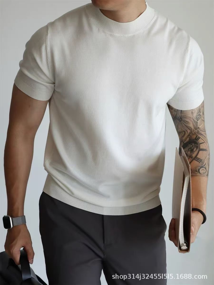 01 knitted slim lapel t-shirt