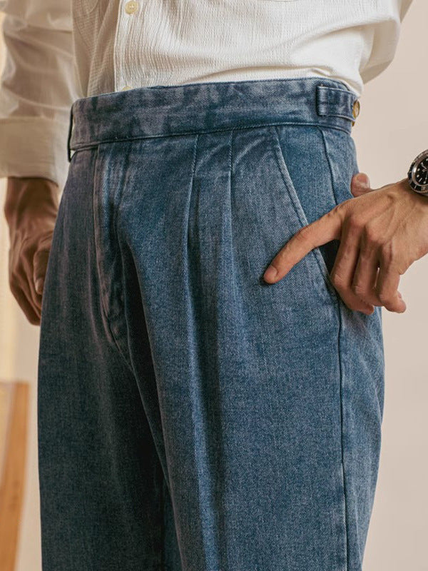 00 Italian vega pants for men, double pleated jeans. Old money fashion style