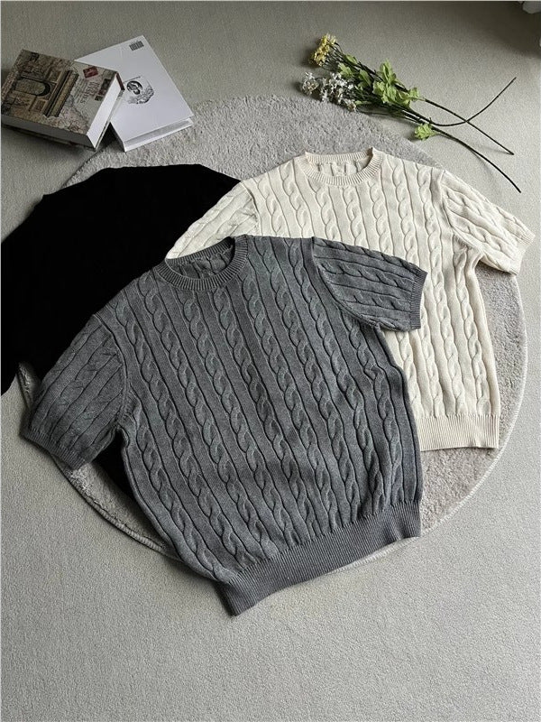 01 Short-sleeved Knitted men's  old money style slim T-shirt