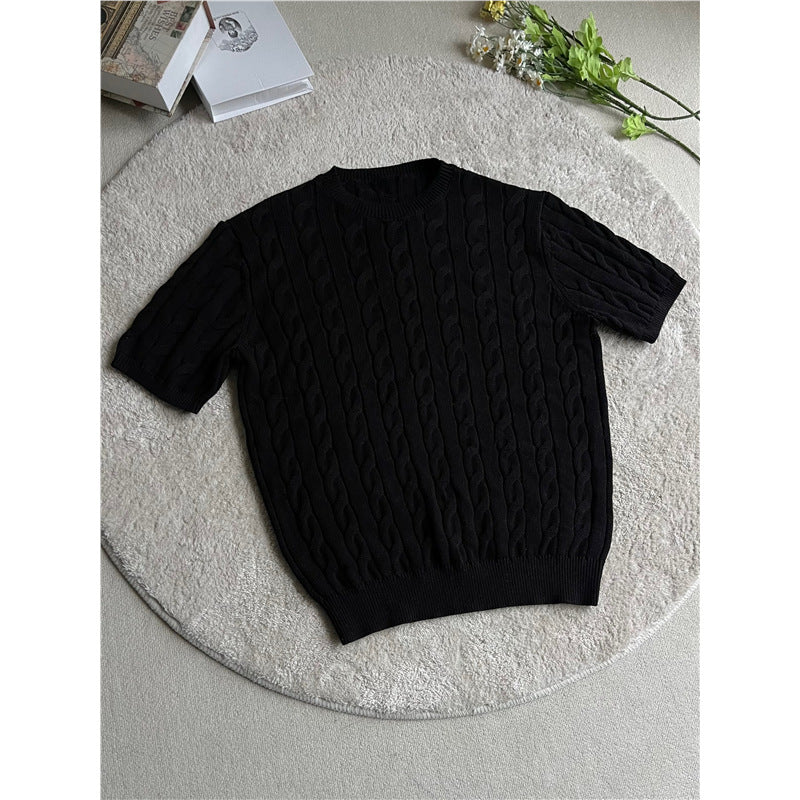 01 Short-sleeved Knitted men's  old money style slim T-shirt