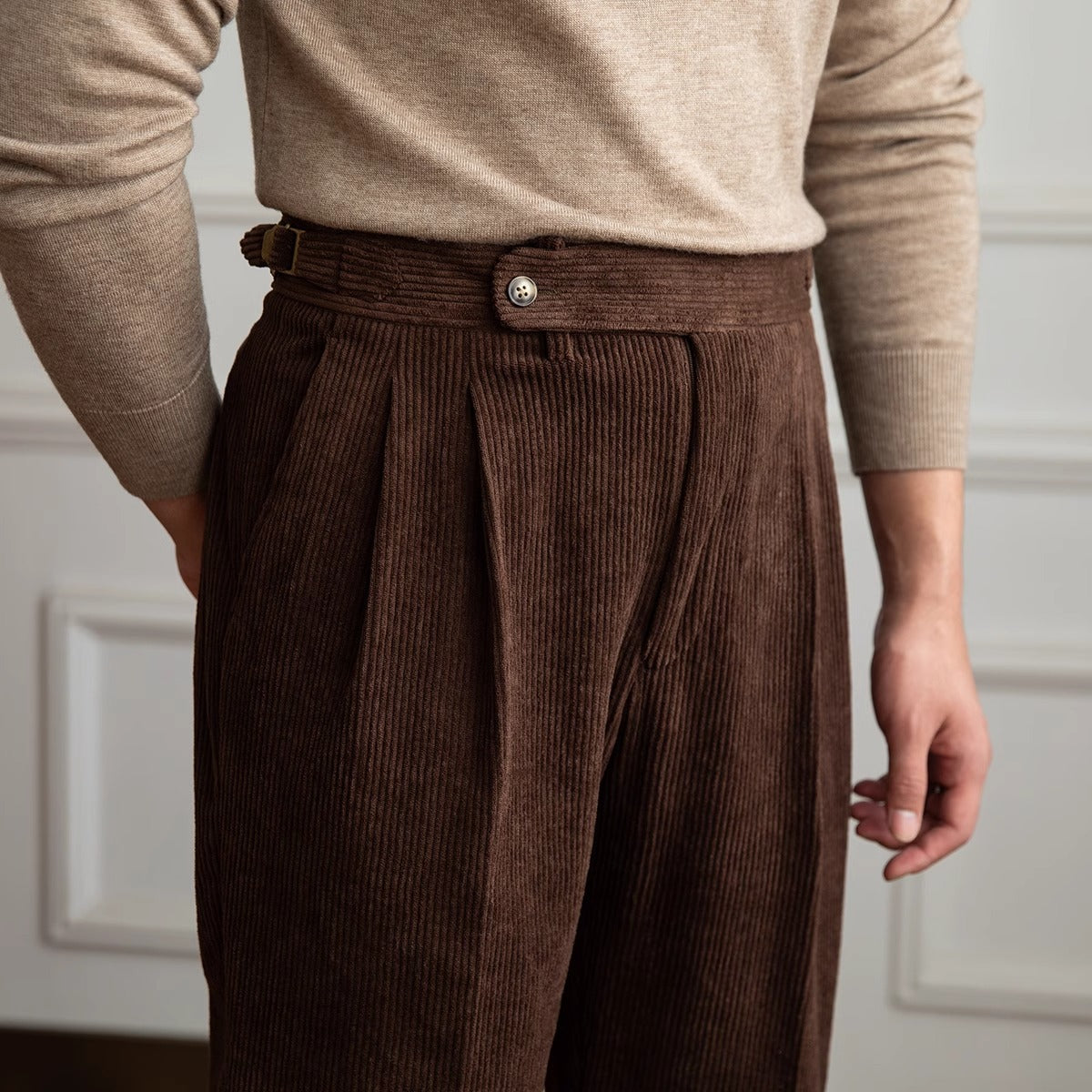 00 Italian vega pants for men in corduroy.  Old money fashion style for men