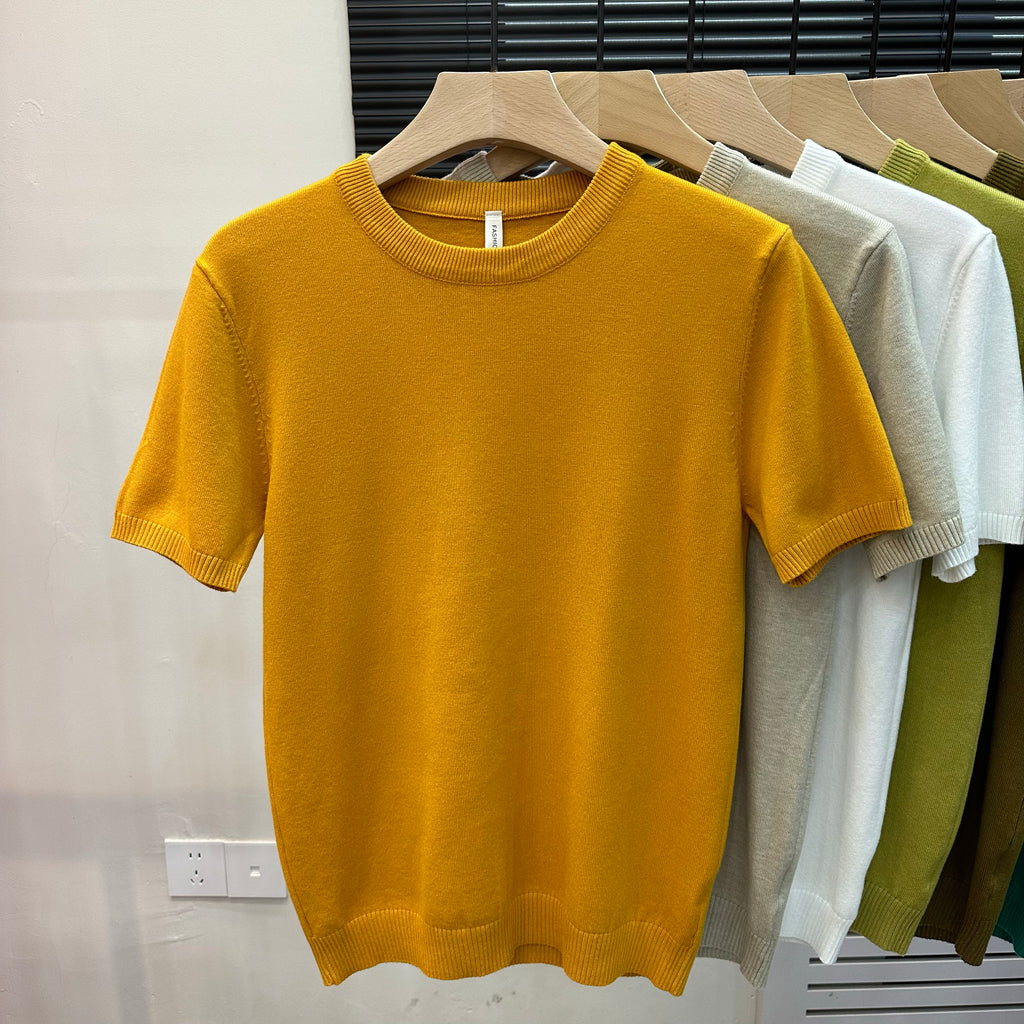 01 Short Sleeve Knitted round Tshirt