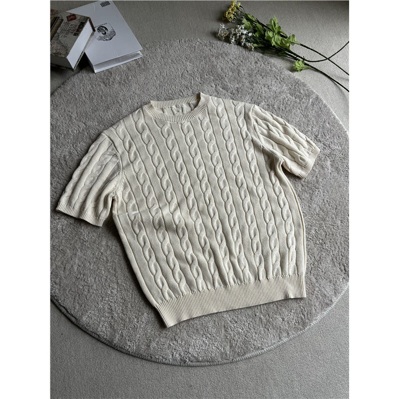 01 Short-sleeved Knitted men's  old money style slim T-shirt