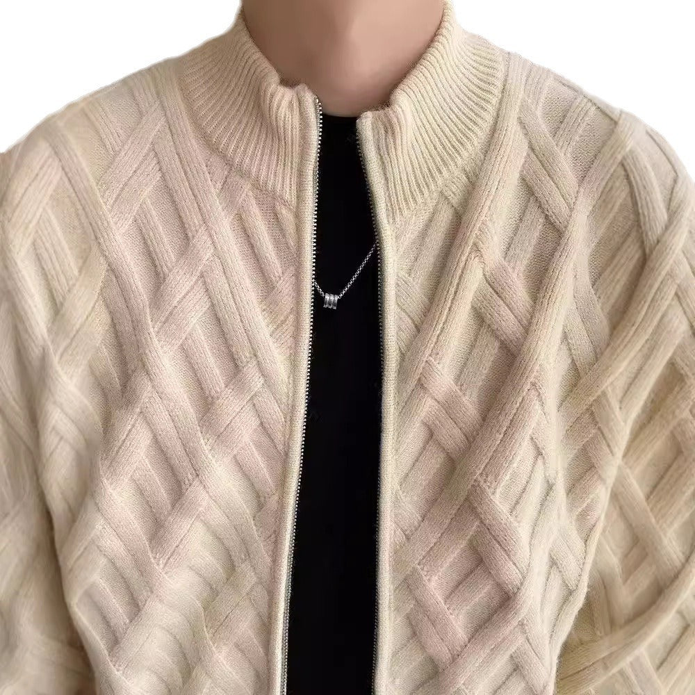 01 Old money Stand-up collar cardigan, knitted sweater jacket