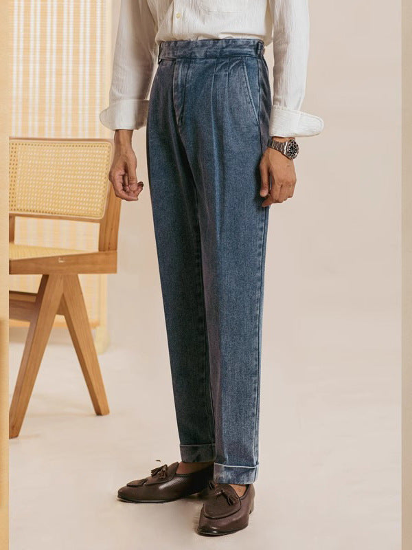 00 Italian vega pants for men, double pleated jeans. Old money fashion style