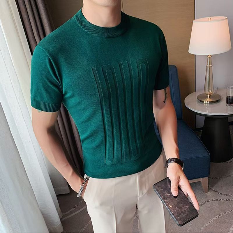 01 knitted T-shirt casual short-sleeved T-shirt