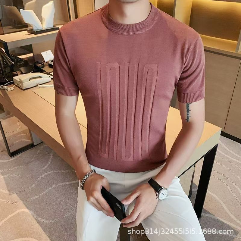 01 knitted T-shirt casual short-sleeved T-shirt