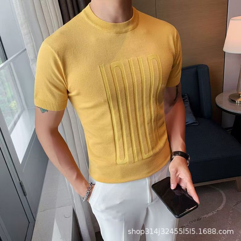 01 knitted T-shirt casual short-sleeved T-shirt