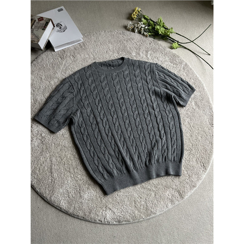 01 Short-sleeved Knitted men's  old money style slim T-shirt