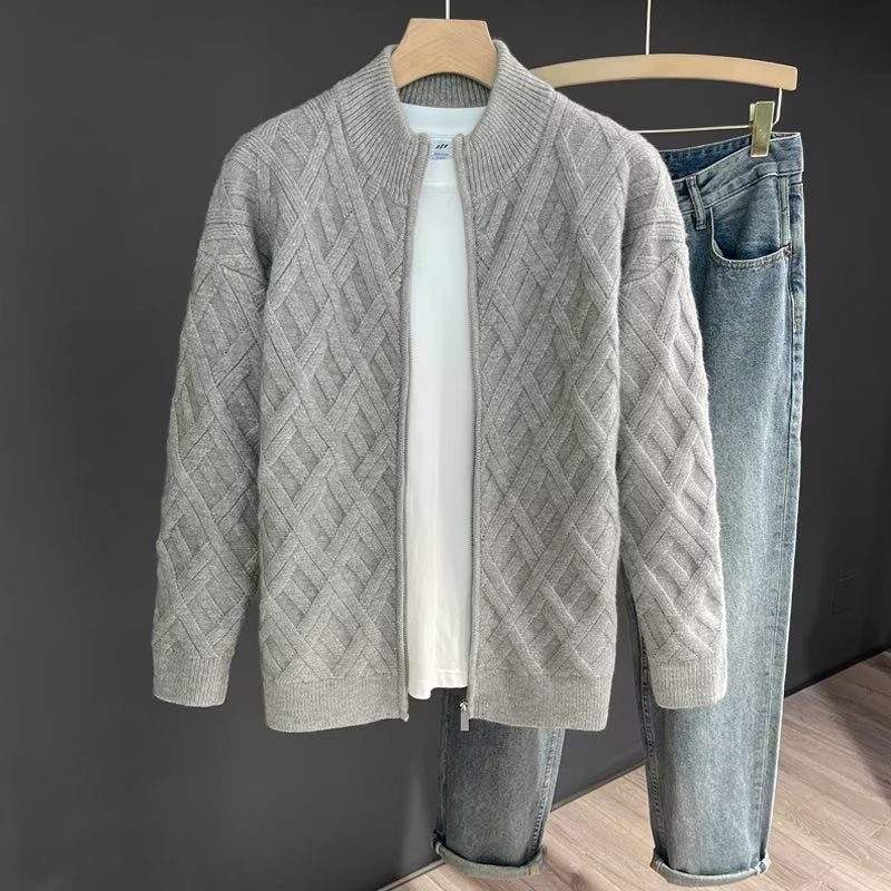 01 Old money Stand-up collar cardigan, knitted sweater jacket