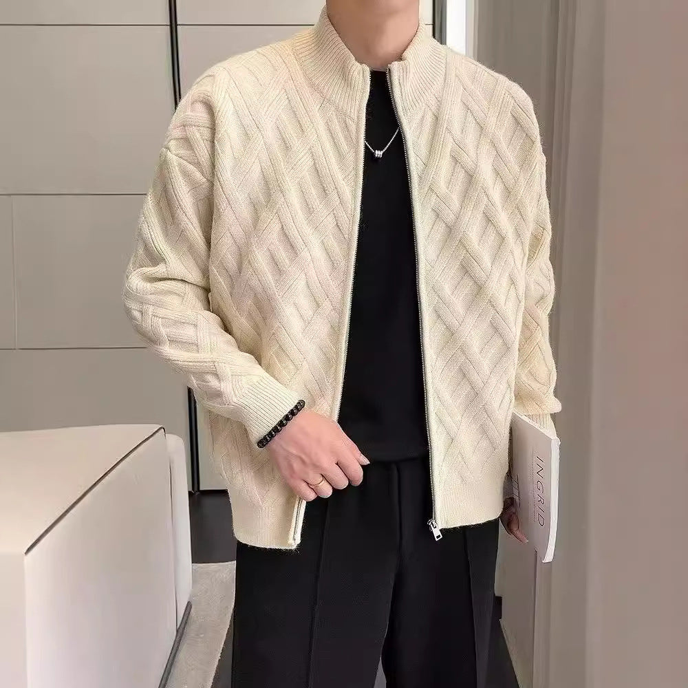 01 Old money Stand-up collar cardigan, knitted sweater jacket